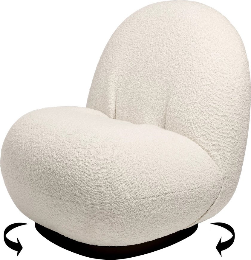 Fauteuil lounge pivotant PACHA de Gubi, Base noire semi mat, Tissu Karakorum Dedar 001,Grp.D