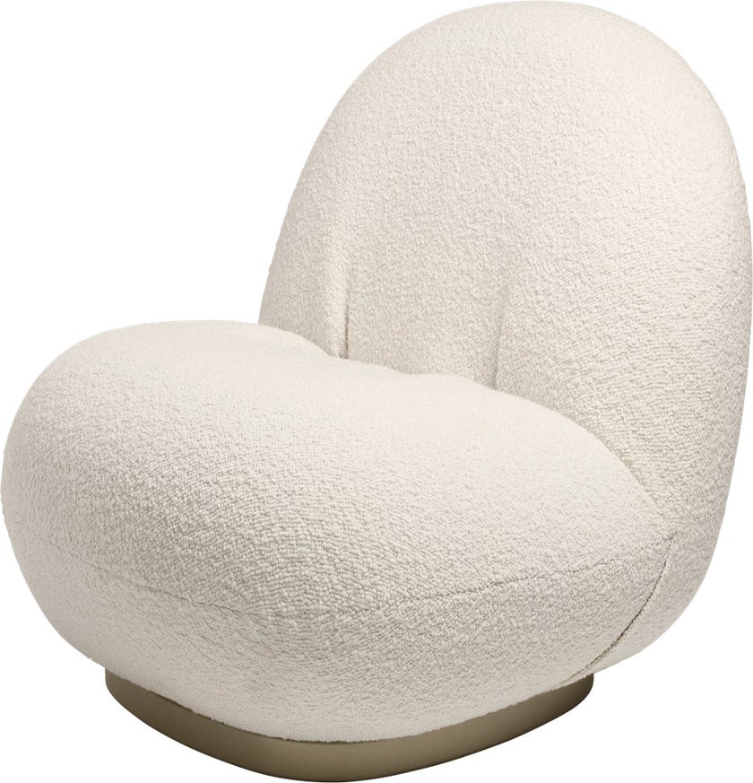 Fauteuil lounge fixe PACHA, Base or nacré, Tissu Karakorum Dedar 001 Cat.D, Ref 10964