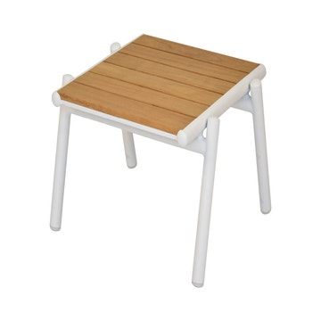 Petite table basse PILOTIS de Vlaemynck, 54 x 48 cm, Teck et blanc coton