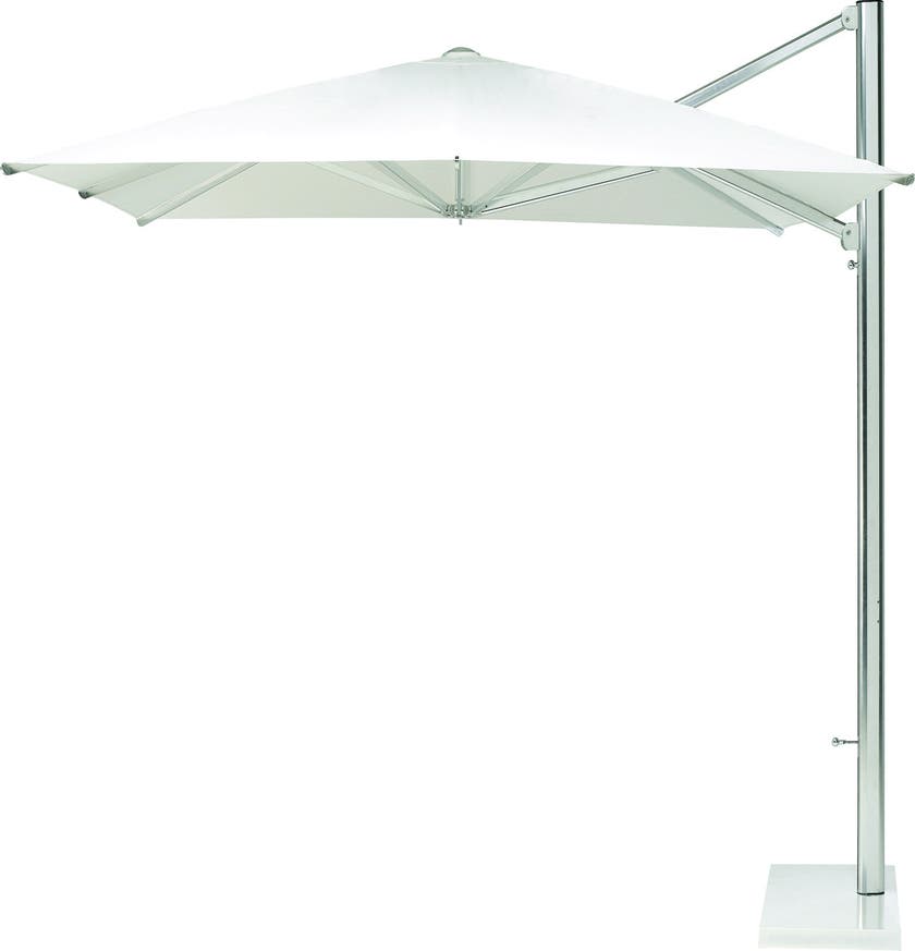 Parasol déporté SHADE 300 x 300 de Emu, Avec socle blanc, Structure aluminium, toile blanche