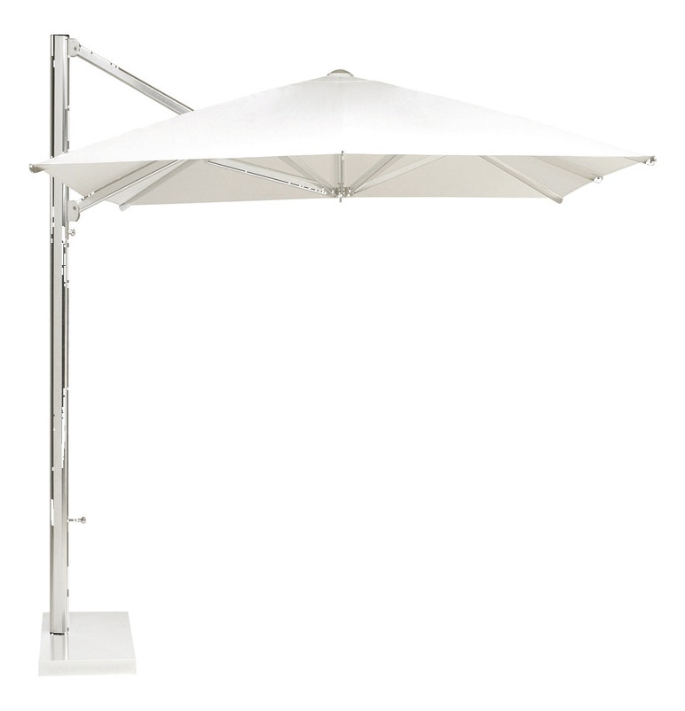 Parasol déporté SHADE de Emu, 320 x 400, Socle blanc, dalles x8 Structure aluminium, Toile blanche