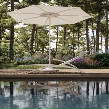 Parasol mât central PALMA de Royal Botania, Ø.300 cm, Structure blanche, Toile blanche, Sans socle