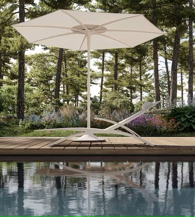 Parasol mât central PALMA de Royal Botania, Ø.300 cm, Structure blanche, Toile blanche, Sans socle Parasol mât central PALMA de Royal Botania, Ø.300 cm, Structure blanche, Toile blanche, Sans socle