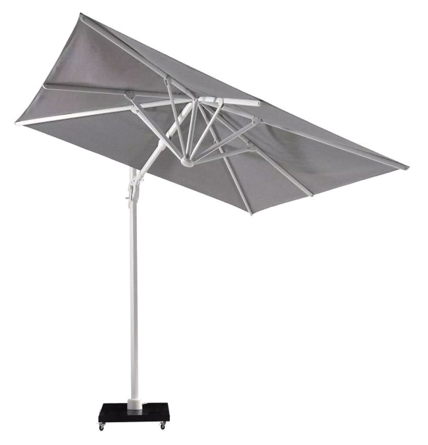 Parasol NIZA de Gescova, 300x300 socle 120kg coloris Gris-Blanc