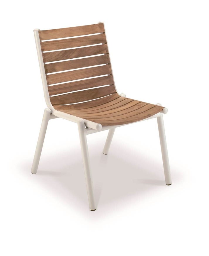 Chaise PILOTIS de Vlaemynck, Teck finition naturelle (non huilé), Blanc coton Chaise PILOTIS de Vlaemynck, Teck finition naturelle (non huilé), Blanc coton