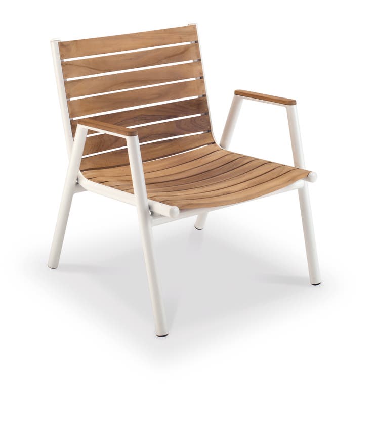Fauteuil bas PILOTIS de Vlaemynck, Teck finition naturelle (non huilé), Blanc coton Fauteuil bas PILOTIS de Vlaemynck, Teck finition naturelle (non huilé), Blanc coton