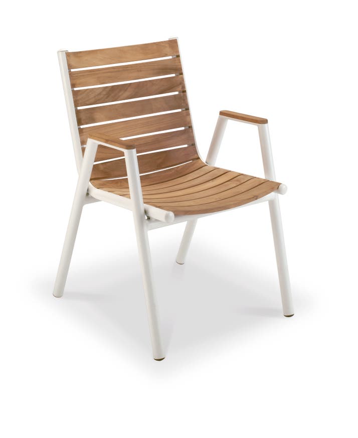 Fauteuil PILOTIS de Vlaemynck, Teck finition naturelle (non huilé), Blanc coton Fauteuil PILOTIS de Vlaemynck, Teck finition naturelle (non huilé), Blanc coton