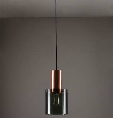 Suspension WALTER Taille 2 d'Original BTC, Verre Anthracite et Cuivre