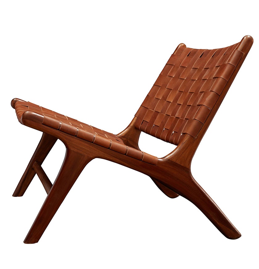 Chaise lounge BORO de Gong, Cuir vintage et teck miel