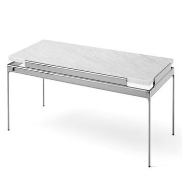 Table basse SETT LN12, Structure chrome foncé,  Plateau marbre blanc de Carrare
