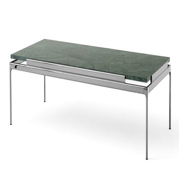 Table basse SETT LN12, Structure chrome foncé, Plateau marbre vert de Guatemala