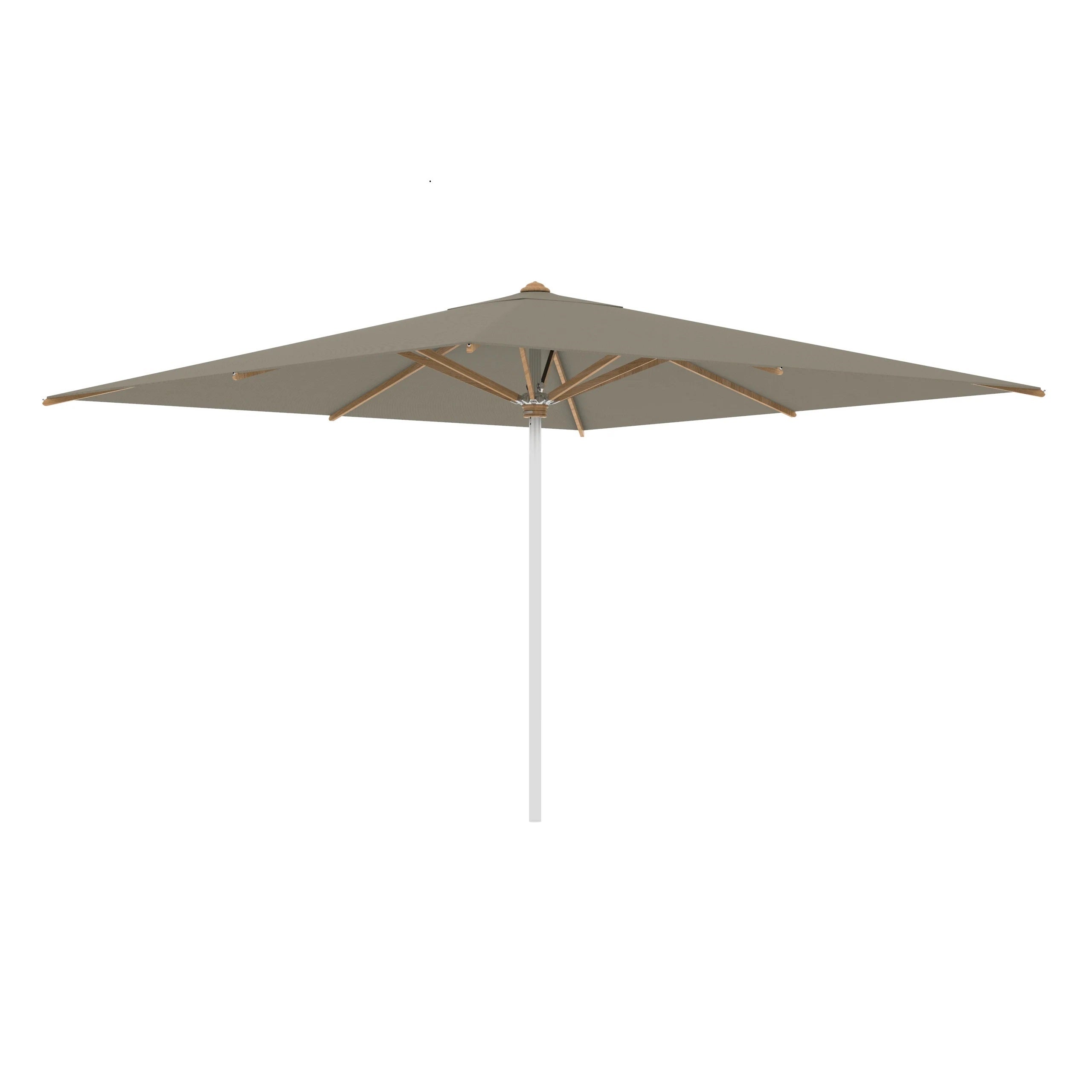 Parasol SHADY, 300 x 300 cm, Mât inox, Baleine Teck, Toile cappuccino, Sans socle
