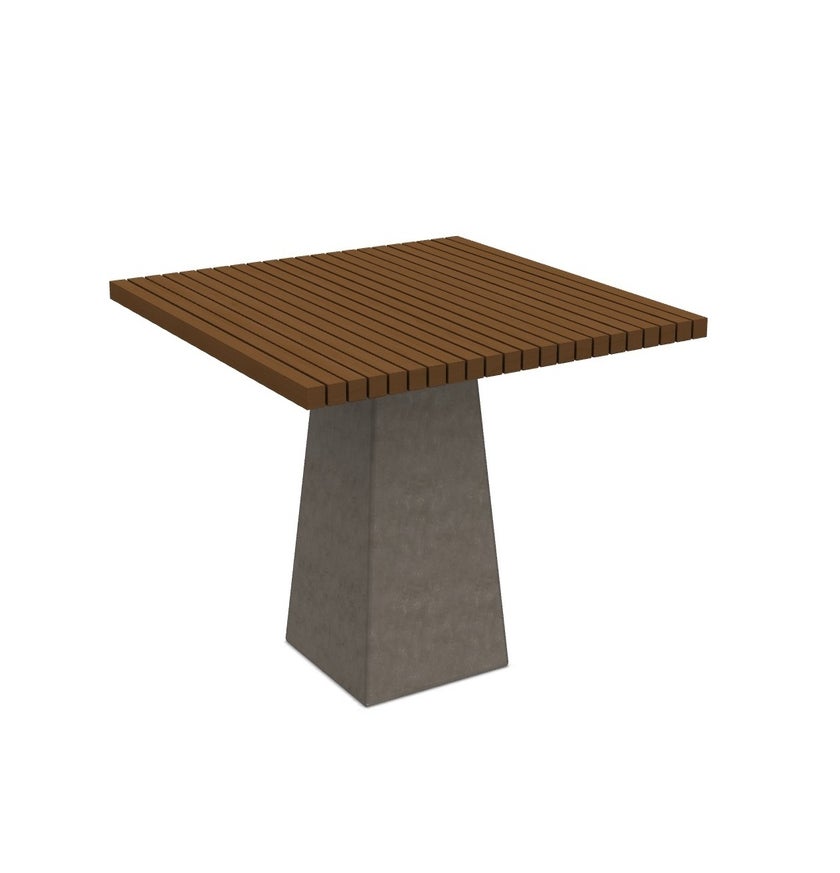 Table INOUT 35 de Gervasoni , Pied céramique gris anthracite, Plateau teck 99 x 99 cm