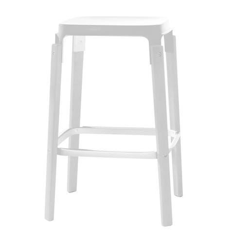 TABOURET STEELWOOD, H.68 cm, Piétement blanc, assise et repose pieds acier laqué blanc de MAGIS