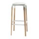 TABOURET HAUT STEELWOOD, H.78 cm, Piétement en hêtre naturel, assise et repose pieds acier laqué blanc