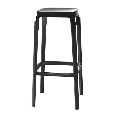 TABOURET HAUT STEELWOOD, H.78 cm, Piétement hêtre teinté noir, assise et repose-pied acier laqué noir de MAGIS TABOURET HAUT STEELWOOD, H.78 cm, Piétement hêtre teinté noir, assise et repose-pied acier laqué noir de MAGIS