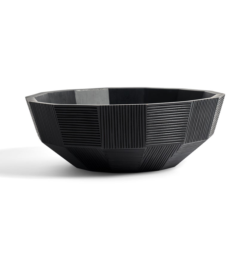 Striped bowl - varnished mahogany - black
