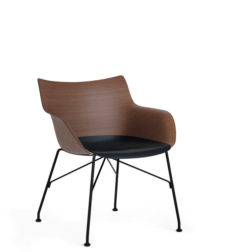 Fauteuil Q/WOOD de Kartell, Hêtre foncé, Noir - pied noir, hauteur d'assise 41,5