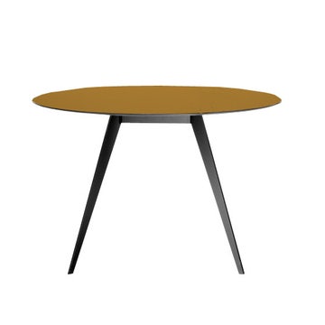 Table AISE ronde de Treku, pieds en métal noir, Ocre
