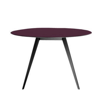 Table AISE ronde de Treku, pieds en métal noir, Prune
