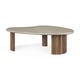 Table basse de jardin Boomerang - Plateau en béton vernis - piètement en teck recyclé - Light Grey - forme organique 126cm