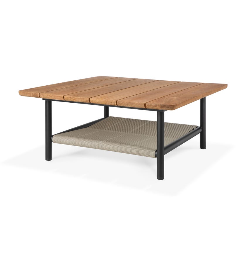 Table basse de jardin Corbey - Plateau en teck - piètement en aluminium - noir - carré