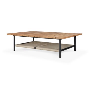 Table basse de jardin Corbey - Plateau en teck - piètement en aluminium - noir - rectangulaire