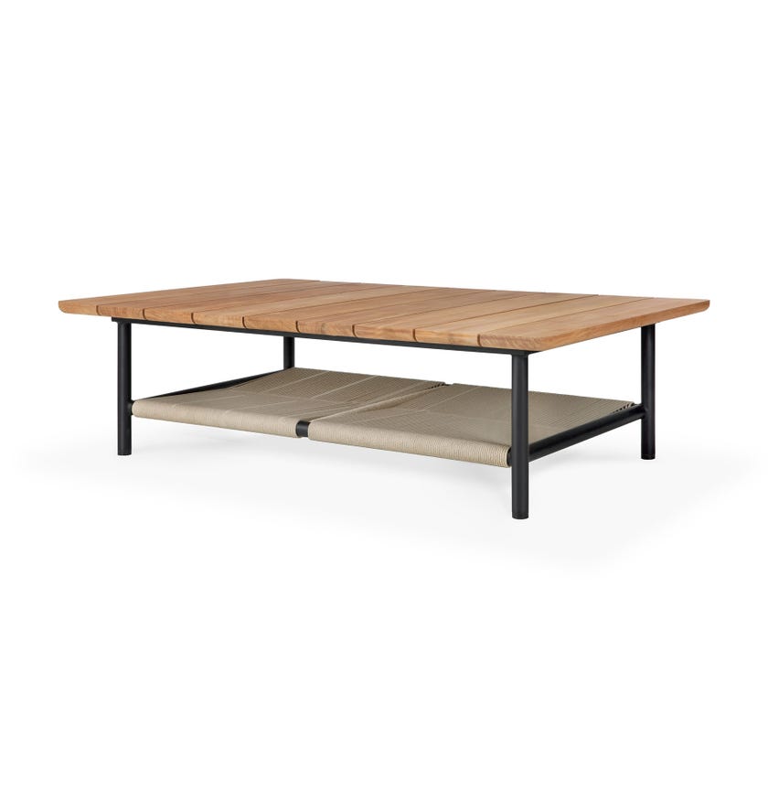 Table basse de jardin Corbey - Plateau en teck - piètement en aluminium - noir - rectangulaire