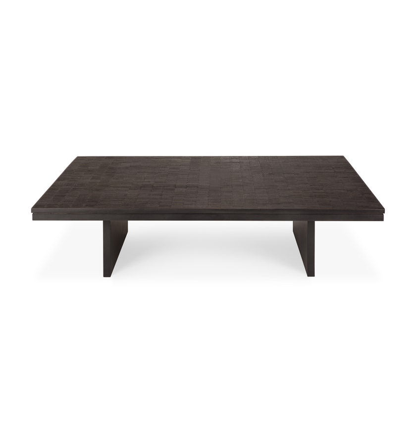 Table basse Grooves - teck vernis - noir clair - rectangulaire