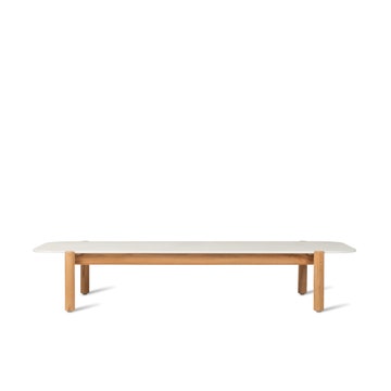 Table basse rectangulaire ODA, 129 x 53 cm, Structure teck, Plateau céramique Portland