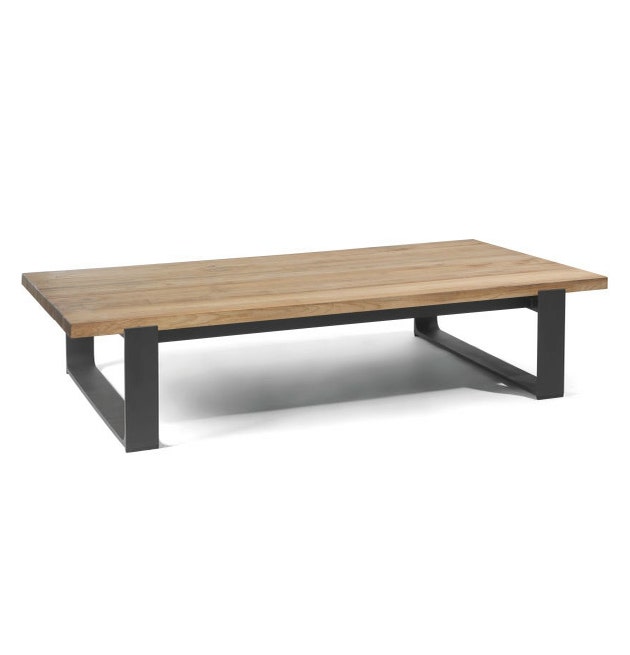 Table basse PRATO de Manutti, Piètement acier Lava, Plateau Teck massif
