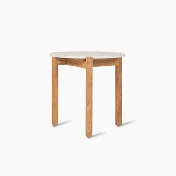 Table basse ronde ODA,  Ø.45 cm, Structure teck, Plateau céramique Portland