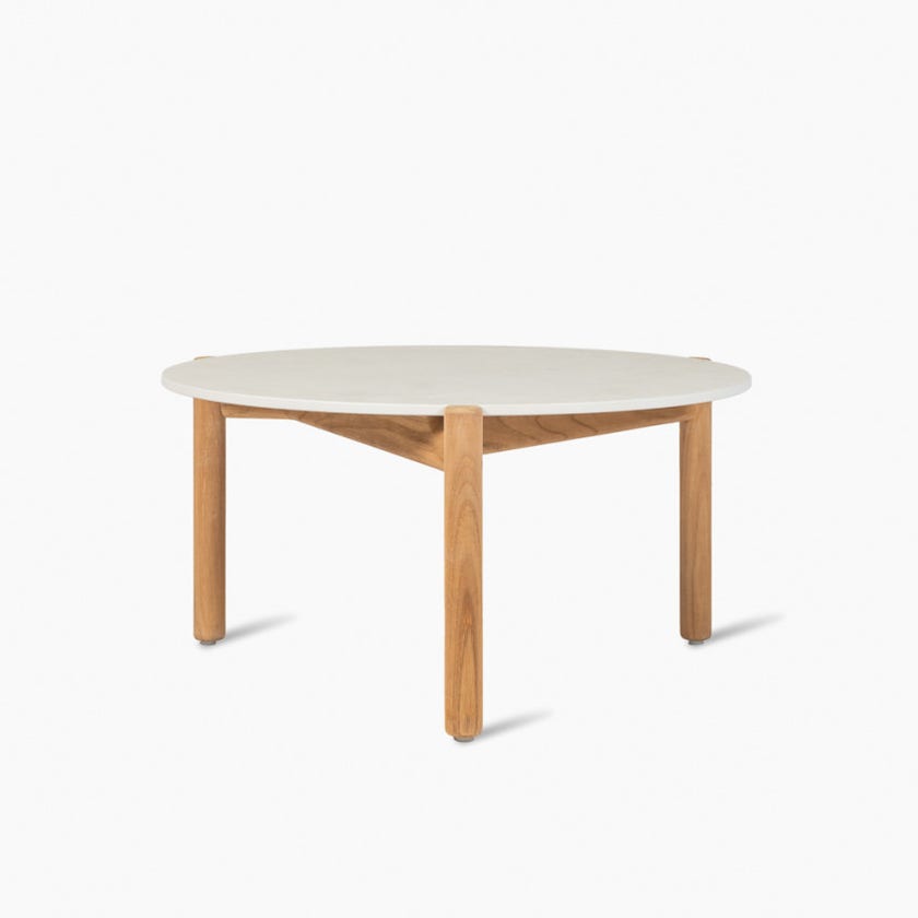 Table basse ronde ODA, Ø.68 cm, Structure teck, Plateau céramique Portland Table basse ronde ODA, Ø.68 cm, Structure teck, Plateau céramique Portland