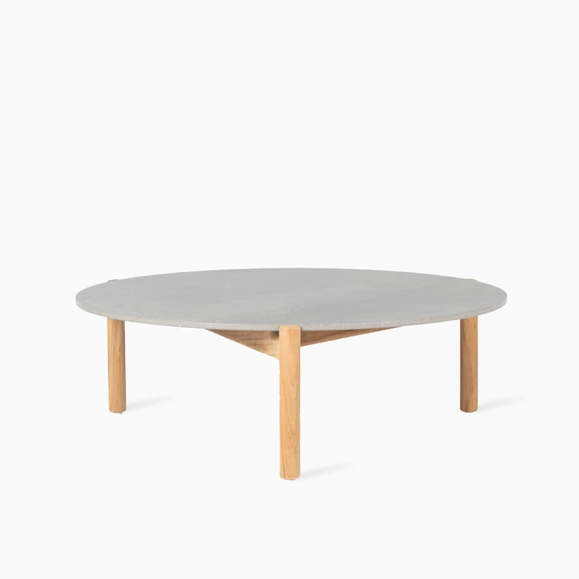 Table basse ronde ODA, Ø.90 cm, Structure teck, Plateau céramique Flint Table basse ronde ODA, Ø.90 cm, Structure teck, Plateau céramique Flint
