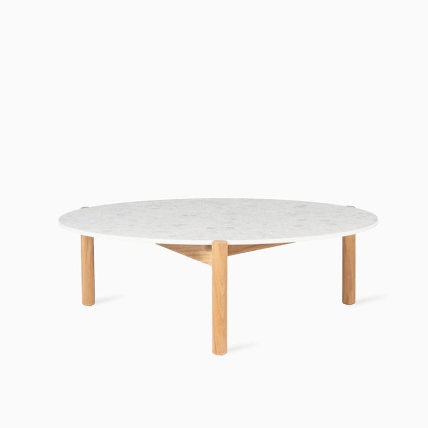 Table basse ronde ODA, Ø.90 cm, Structure teck, Plateau céramique Shards Table basse ronde ODA, Ø.90 cm, Structure teck, Plateau céramique Shards