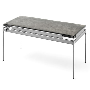 Table basse SETT LN12, Structure chrome foncé,  Plateau verre coulé fumé