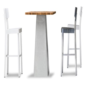 Table haute INOUT 39 de Gervasoni, Pied blanc, Plateau teck