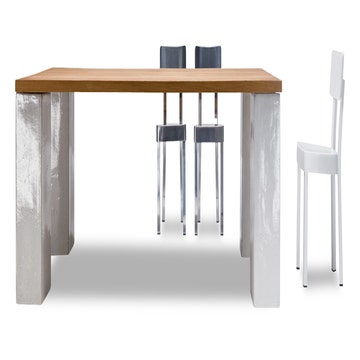 Table INOUT 33 de Gervasoni, Pieds béton blanc, Plateau teck