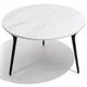 Table basse TORSA de Manutti, D.100 cm, Piétement en teck noir, Plateau céramique finition marbre blanc
