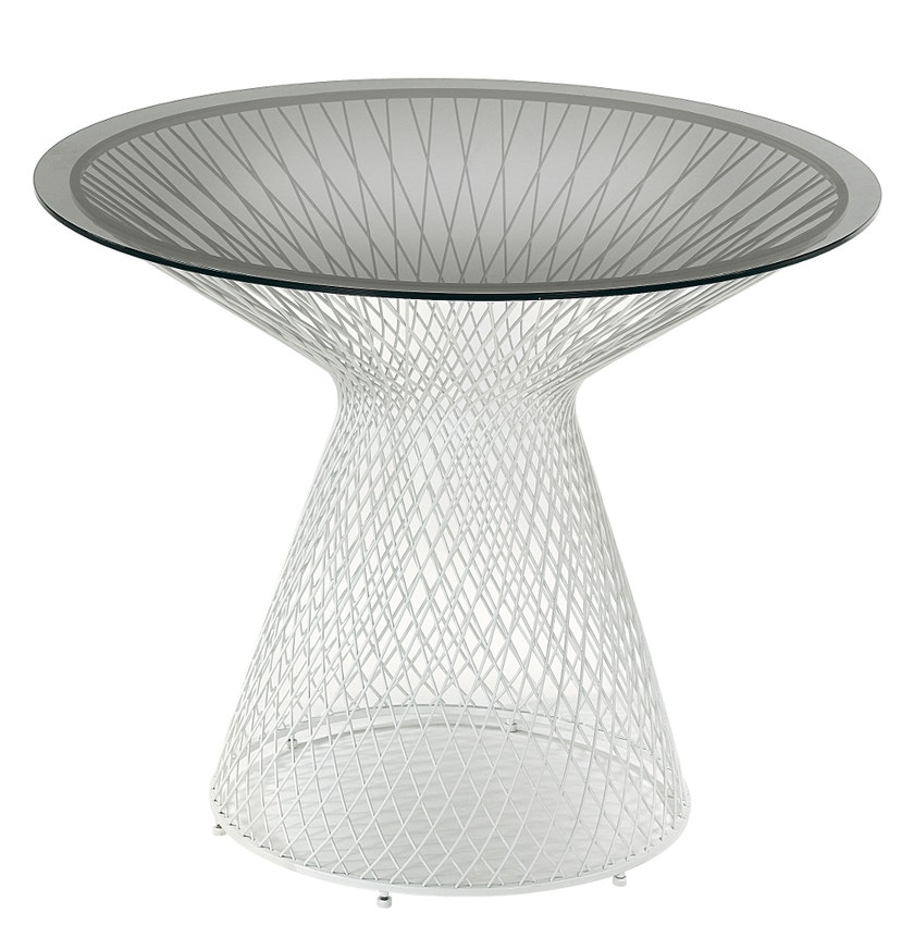 Table ronde HEAVEN de Emu, 120 cm, Blanc mat / Verre fumé