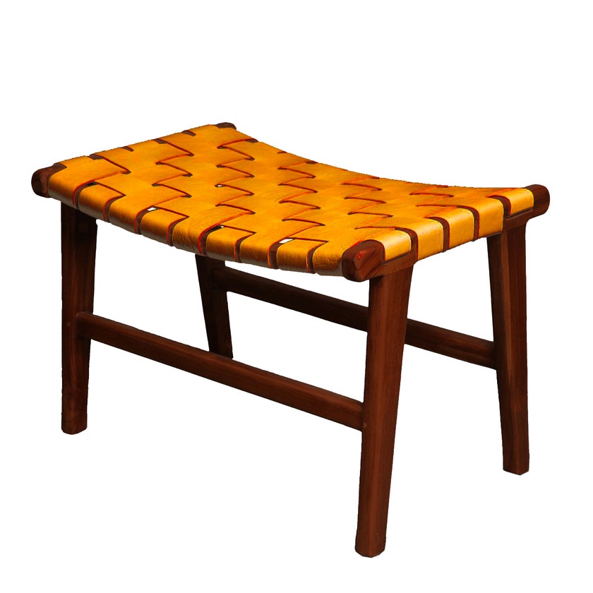 Tabouret ADMS de Gong, Tabac et Teck naturel Tabouret ADMS de Gong, Tabac et Teck naturel