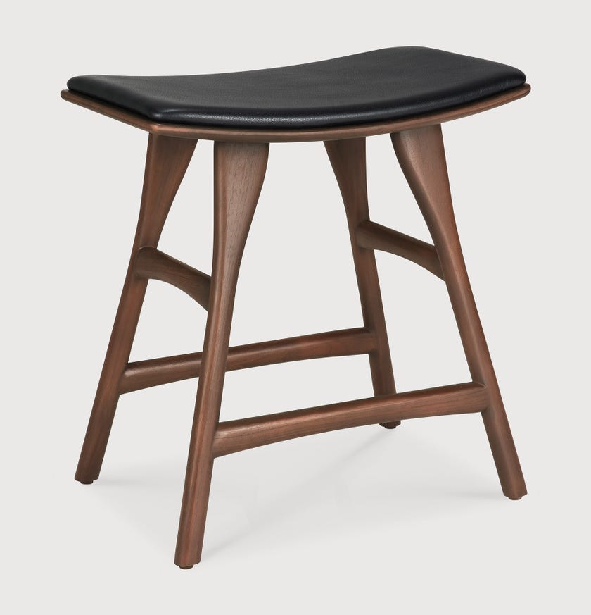 Tabouret Osso - teck vernis - brun - cuir Black