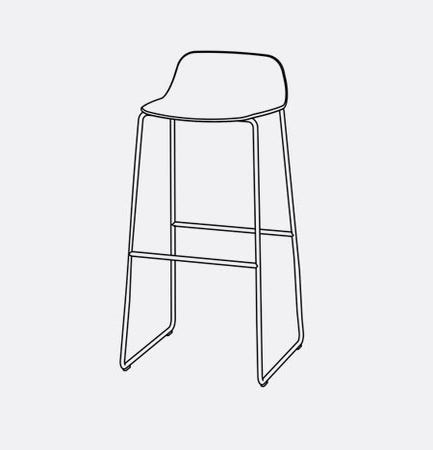 Tabouret haut avec dossier BISELL de Treku, 67 cm, Assise chêne Kai Light, Piètement métal Indian