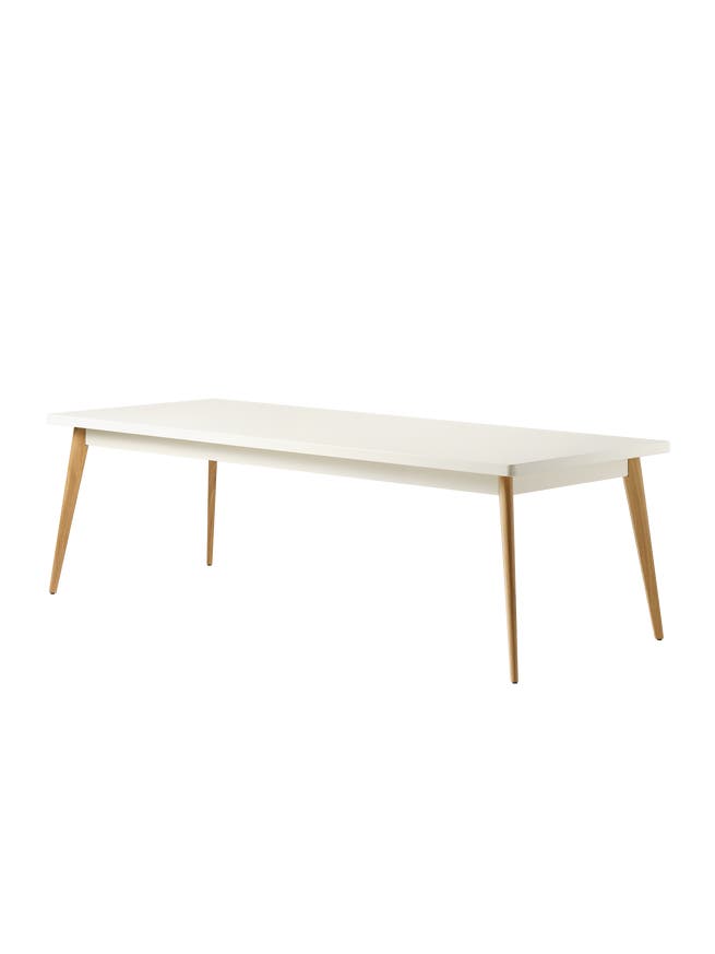 Table 55 pieds chêne de Tolix, 240 x 100, Blanc perlé Table 55 pieds chêne de Tolix, 240 x 100, Blanc perlé