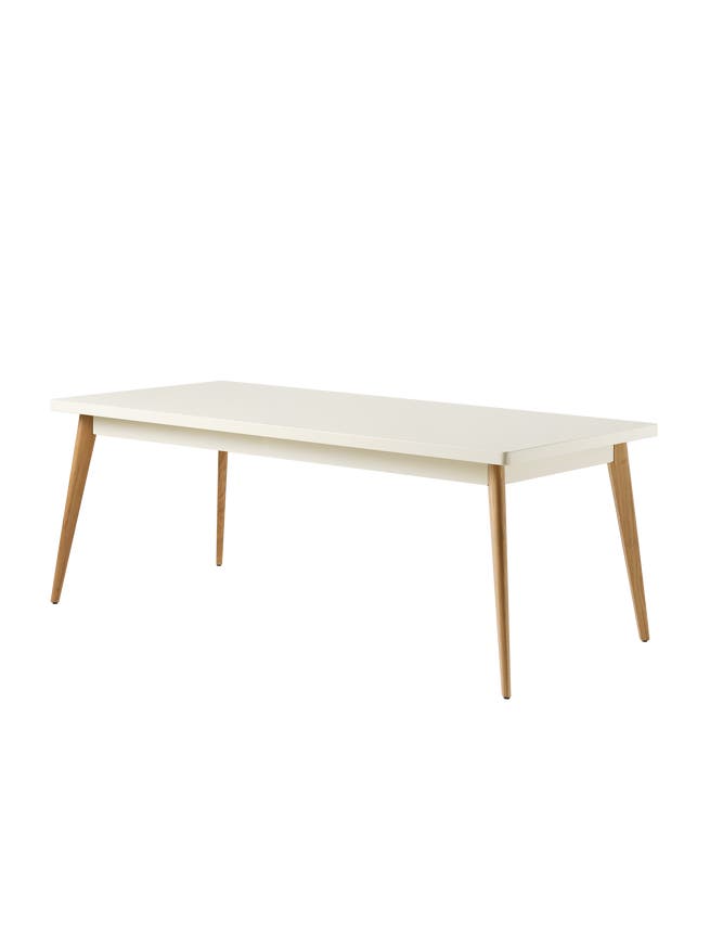 Table 55 pieds chêne de Tolix, 200 x 95, Blanc perlé Table 55 pieds chêne de Tolix, 200 x 95, Blanc perlé
