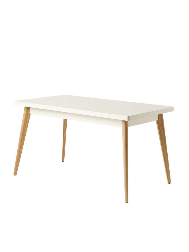 Table 55 pieds chêne de Tolix, 140 x 80, Blanc perlé Table 55 pieds chêne de Tolix, 140 x 80, Blanc perlé