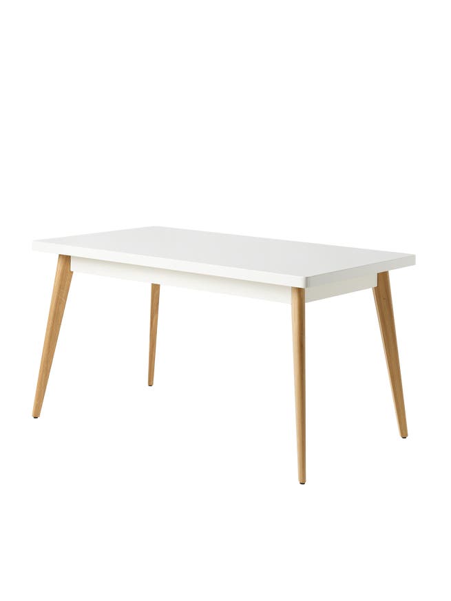 Table 55 pieds chêne de Tolix, 140 x 80, Blanc pur Table 55 pieds chêne de Tolix, 140 x 80, Blanc pur