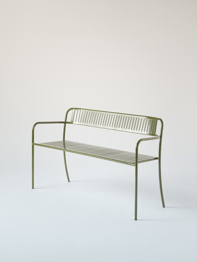 Banc avec dossier PATIO en acier inoxydable de Tolix, Vert jonc Banc avec dossier PATIO en acier inoxydable de Tolix, Vert jonc