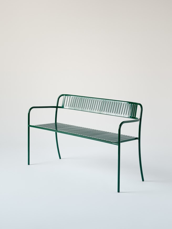 Banc avec dossier PATIO en acier inoxydable de Tolix, Vert mousse Banc avec dossier PATIO en acier inoxydable de Tolix, Vert mousse