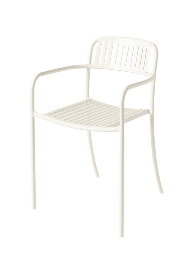 Fauteuil à lames PATIO en acier inoxydable de Tolix, Blanc perlé Fauteuil à lames PATIO en acier inoxydable de Tolix, Blanc perlé